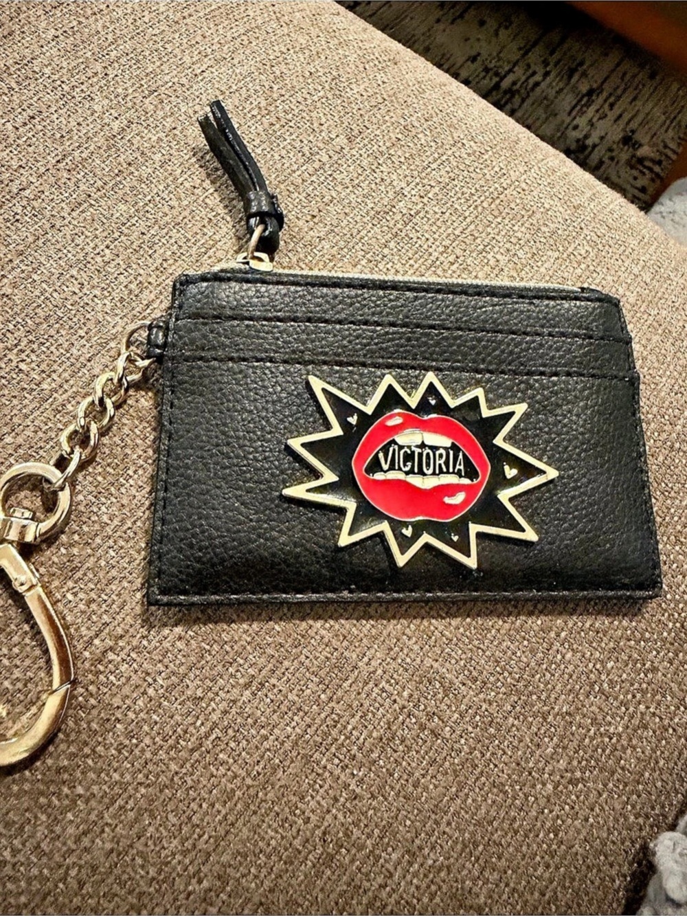 Victoria's Secret Zip ID Card Case Black Key Card Holder